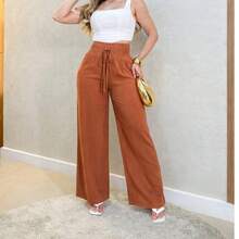 Linen And Cotton Trousers With Elastic Waistband - đất nung - Xem 2