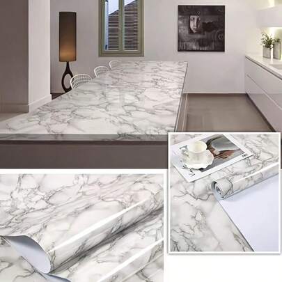 1 Cuộn Giấy Dán Tự Dẹp Vân Đá Trắng, Dễ Dán, Chống Thấm Nước, Giấy Dán Dày Có Thể Tháo Gỡ, Thích Hợp Cho Tường Phòng Khách, Mặt Bàn Bếp và Tủ - Họa tiết vân đá cẩm thạch sang trọng, Bề Mặt Mịn, Giấy Dán Chống Dầu Mỡ Cho Nhà Bếp, Trang Trí Nội Thất, Trang Trí Tủ Phòng Tắm, Giấy Dán Tự Dẹp Chống Thấm Nước Vân Đá Cẩm Thạch Cho Mặt Bàn, Dễ Lắp Đặt, Trang Trí Nhà Cửa