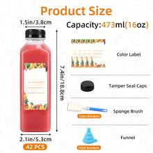 Tomnk 12/36/42/56/72/100/160pcs 16oz Plastic Juice Bottles With Caps, Reusable Juicing Bottles, Clear Empty Containers For Drinks, Smoothies And Other Beverages, Kitchenware, With Funnel, Cup Brush, Sticker - 清除 - 查看 16