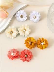 10个装女孩水钻花朵发夹，彩色布艺3D花朵发卡，甜美百搭不伤发侧夹，适合生日派对、日常外出，极具吸引力的头饰 - 混色10件 - 查看 6