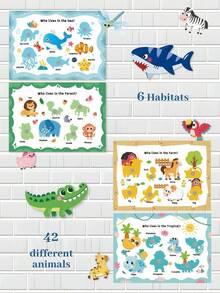 6pcs Animal World Quiet Book Sticker Cards, Reusable Sticker Learning Cards, Early Education Cognitive Toys Game Card Set, Children's Puzzle Learning Busy Book, Back To School Gift, Multi-Scene Parent-Child Interactive Educational Tool - Color - View 5