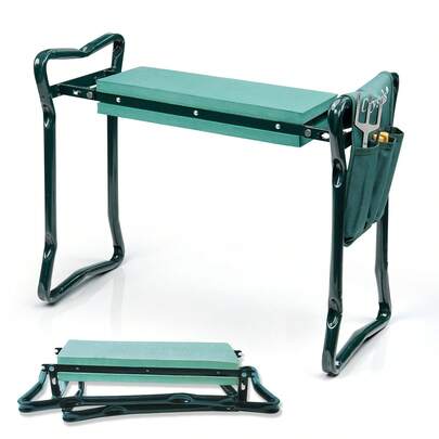 Crystals Garden Kneeler Seat With Handles And Tool Bag - Multi-Use 2 In 1 Foldable EVA Foam Padded Portable Lightweight Gardening Kneeler Stool For Garden
