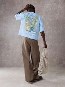SUMWON Summer Club Positano Amalfi Italian Inspired Graphic Tee Vacation Resort Beach Travel Casual Oversized Cotton-Shirt Summer Holiday Leisure WearMinimalist Style  Sweatshirt - 藍色 - 查看 4