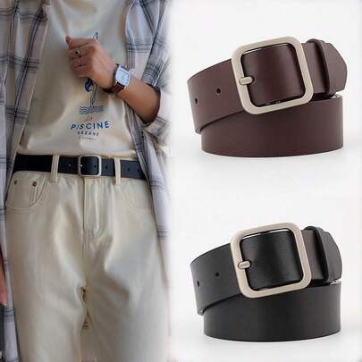2条装女士简约百搭PU扣皮带