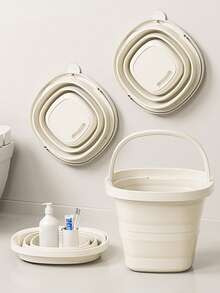 2pcs/1pc Folding Bucket, Folding Water Scoop, Portable Plastic Bucket, Does Not Take Up Too Much Space After Folding, Portable Outdoor Car Fishing Bucket, Household Large Capacity Dirty Clothes Basket, Washing Bucket, Foot Soaking Bucket, Multifunctional Folding Bucket, Home Organizing Storage Box - Striped - View 5