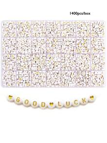 200/500/1000/1400颗亚克力字母珠，金色字母，白色圆珠，4x7毫米，适用于制作友谊手链、礼品和纪念品首饰 - 白&Golden色 - 查看 7