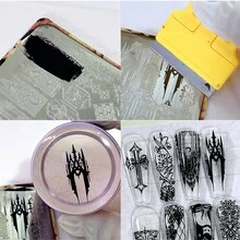 美甲印花板，新手友好型美甲装饰模板，欧式窗花印花板，玻璃窗花，彩色玻璃窗花印花板，快速美甲，全新尝试，新方法 - 紫色 - 查看 5