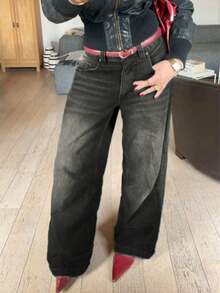 Women's High Waist Casual Y2k Streetwear Baggy Distressed Vintage Washed Wide Leg Jeans - 深灰色 - 查看 6