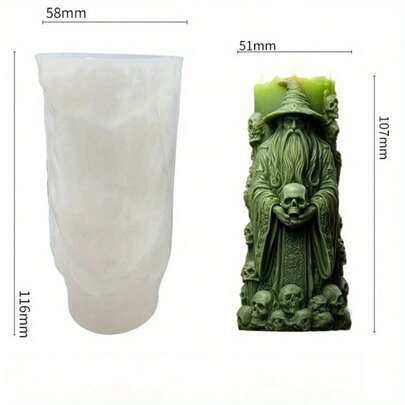 Skull Wizard Mold - Reusable & Easy Release Silicone Mold For Candle, Clay, Plaster, Epoxy Resin DIY Craft, Halloween Decor, Gifts 1pc