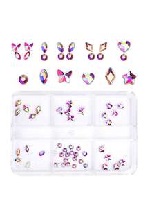 1/4 Caja Kit de Gemas Dentales, Kit de Joyería Dental de 6 Rejillas, Kit de Gemas Dentales, Kit Profesional de Gemas Dentales DIY, Cristales de Moda para Dientes Sonrisa Dulce (Blanco, AB, Rosa, Rojo) - 6 cuadrados - Ver 14
