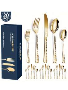 20pcs/Set Home Kitchen Western Steak Pattern Knife Fork Spoon Cutlery Set - Multicolor - View 9