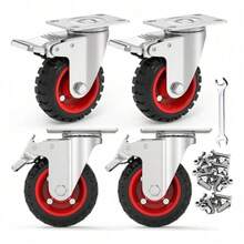 Kit de 4 Ruedas Pesadas con Neumáticos de Goma de 4 Pulgadas - Resistencia y Movilidad para Diversos Usos - Blanco y Negro - Ver 8