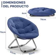 AVEDISTANTE Folding Living Room Chairs, Large Saucer Chair, 76 CM * 52 CM, Folding Single Armchair, Suitable For Outdoor And Indoor Use, Garden, Camping, Living Room Or Bedroom - Navy Blue - 灰色 - 查看 9
