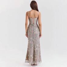 Temperament Elegant Low Neck Sleeveless Sexy Backless Lace-Up Dress - 灰色 - 查看 2