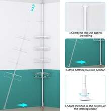Kadolina - Soporte de ducha esquinero de tensión estante de ducha de 4 niveles estante de almacenamiento de ducha de 53 a 120 pulgadas de altura ajustable soporte de champú para baño tina organizador de accesorios de ducha blanco - Blanco - Ver 5