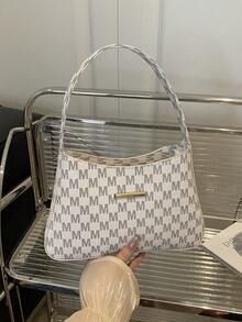 Fashion Letter Print Handbag Shoulder Bag, Casual Versatile Underarm Bag For Women - White - View 4