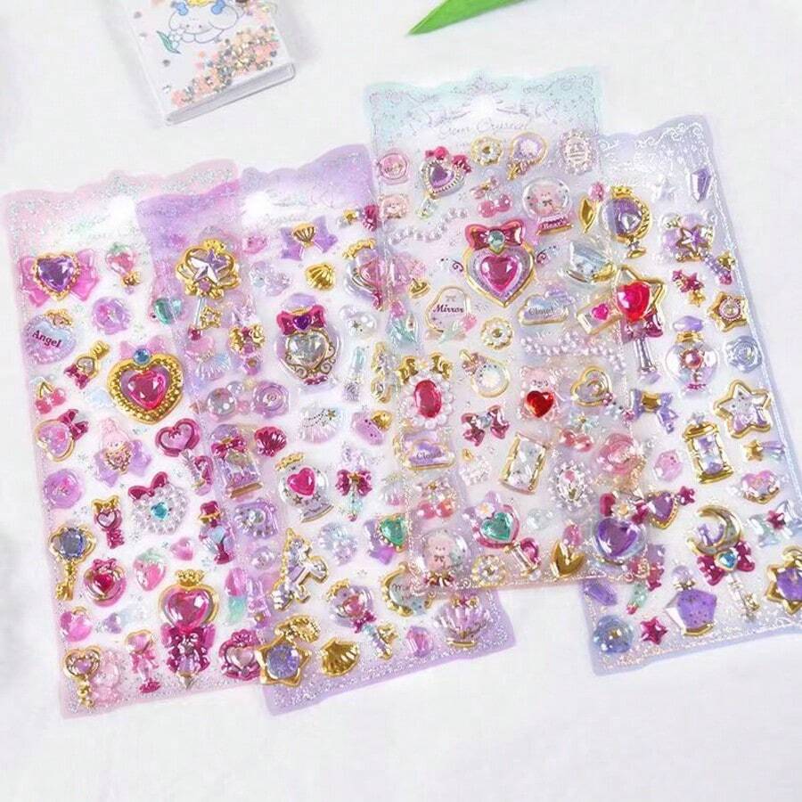 1 pieza Pegatina 3D de recompensa de dibujo animado estilo princesa, decoración de diamante de cristal para teléfono móvil, con respaldo adhesivo, sin necesidad de cortar, color aleatorio - aleatorio - Ver 1