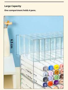 1个多功能透明桌面收纳盒，水彩笔隔层整理器，化妆刷收纳盒，18个独立隔层，可收纳72支马克笔，可堆叠设计，可水平、垂直或平放，适用于收纳整理马克笔、水彩笔和化妆刷，适用于办公室、学校、教室、卧室和书桌整理，是学生和老师的理想返校礼物。 - 彩色 - 查看 8