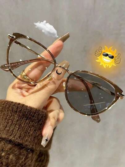 1副女士时尚复古猫眼金属眼镜，光致变色，适合户外佩戴