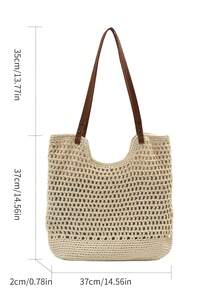 Beach Vacation Bag,Large-Capacity Women's Bag, 2025 New Style, Versatile One-Shoulder Woven Straw Commuter Tote Bag - White - View 9