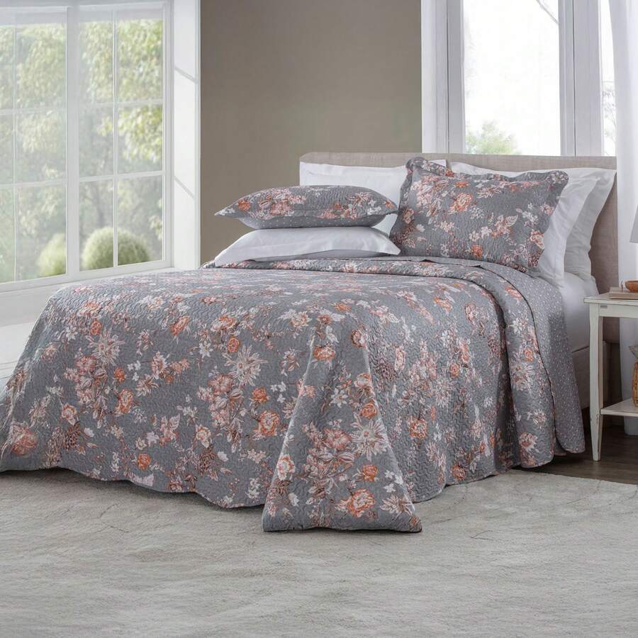 Queen Size Double-Sided Bedspread Set (3 Pieces) 2.40m X 2.60m With Pillowcases Rozac Liz - Liz 1 - View 1