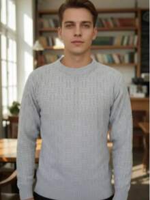 Men's Long Sleeve Knit Sweater For Winter 3D - Silver Gray - View 1