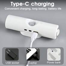 1 pieza Luz nocturna con sensor de movimiento, lámpara de pared magnética, luz LED recargable por USB, luz nocturna recargable, luz inalámbrica para escaleras, lámpara de pared de madera para interiores, luz para armario, luz para pasillo y escaleras, regalo del Día de la Madre - Blanco - Ver 2