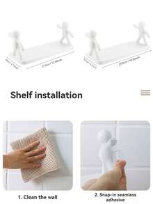 No-Drill Wall Mounted Shelving Unit, Bathroom Cosmetics Organizer Rack, Kitchen Storage Shelf, Adhesive Easy Install - Multicolor - View 7