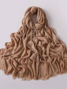 Simple Collection Breathable Modest Hijab Textured Natural Crinkle Breathable Muslim Headscarf, Soft Woven Striped Elongated Muslim Hijab Scarf, Spring/Summer - Multicolor - View 6