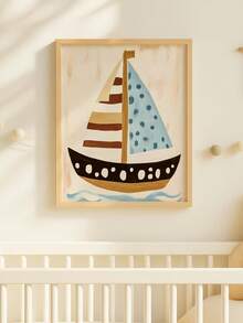 1件装带框帆船主题墙饰，适用于儿童房、波西米亚风游戏室装饰、趣味海岸风装饰、女孩房墙饰、男孩房墙饰、婴儿用品、儿童房装饰、游戏室装饰，防水 - 彩色 - 查看 9