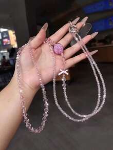 1条优雅水晶草莓手机挂绳，可拆卸斜挎链，闪亮串珠肩带，奢华替换包带，防丢手机挂饰 - 彩色 - 查看 5