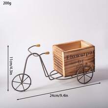 1 pieza Soporte de maceta de triciclo de madera rústica vintage - Soporte de maceta de bicicleta de hierro encantador con soporte de vela estilo jaula de pájaros, adecuado para decoración del hogar y la oficina, exhibición de jardín interior/exterior y regalo único para fiestas, soporte de planta montado en la pared (plantas no incluidas) - A - Ver 3