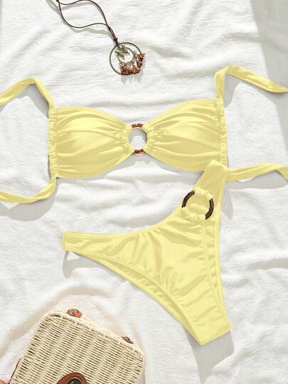 Women's Casual Vacation Beach Party Elegant Sexy Solid Color Textured Fabric New Winter Swimwear Summer