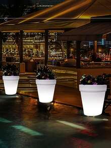 1/2 Pcs LED Solar Plant Pot Lights, IP44 Waterproof White Plastic Illuminated Planters, Dusk To Dawn Auto On/Off Decorative Flower Pot Lamps, Indoor Outdoor Landscape Lighting For Garden, Patio, Courtyard, Balcony, Pathway And Home Desktop Decor - Flower Pot Lamp - View 9