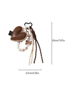 Yogodlns 心形皮革吊坠，甜美心形钥匙扣配饰，手工编织，旅行假日圣诞礼物，Y2K时尚包包挂饰，适合年轻男女、大学生，新年、情人节礼物 - 咖啡 - 查看 9