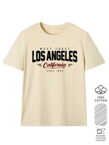 Áo thun nữ dáng rộng in hình Los Angeles California thập niên 90, 100% cotton, cổ tròn thoải mái, phong cách đường phố retro, phù hợp cho trang phục thường ngày, tụ họp cuối tuần, kỳ nghỉ và trang phục retro mùa hè. - Màu be - Xem 3