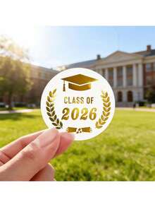12pcs/Pack Gold Foil Graduation Celebration Congratulation Labels, Round Foil Stickers For Hats, Gift Bags, Office Supplies, Versatile For Parties And Daily Use - Multiple Styles - View 6