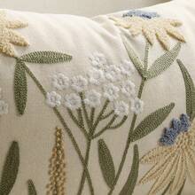 1 pieza Funda de almohada decorativa de 12x20 pulgadas con bordado en lienzo, diseño de flores silvestres lindas para sofá, cama, decoración del hogar (no incluye la almohada interior) - Verde Pastel - Ver 5