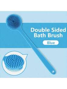 1支双面硅胶沐浴刷，长柄设计 - 深层清洁去角质背部按摩刷，6种颜色可选（黑色/蓝绿色/粉色/白色/浅米色），柔和米色，男女通用，适用于淋浴或泡澡，多功能浴室工具 | 耐用硅胶刷 - 彩色 - 查看 9
