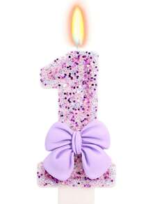 1pc Purple Crystal Butterfly Numbered 0-9 Birthday Anniversary Party Cake Topper Candle - View 2