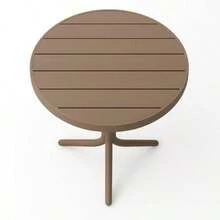 EKE Mesa de Comedor para Exterior e Interior PVC Resistente al Agua 90 cm de Diámetro x 75 cm de Altura Diseño Moderno con Base Tipo Pedestal Taupe - como en la foto - Ver 5
