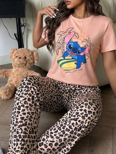 Disney 两件套女士睡衣套装，柔软短袖睡衣，舒适休闲家居服