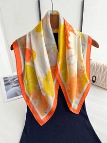 1pc Women Satin Bandana Scarf Square Solid Color Head Wrap - Burnt Orange - View 3