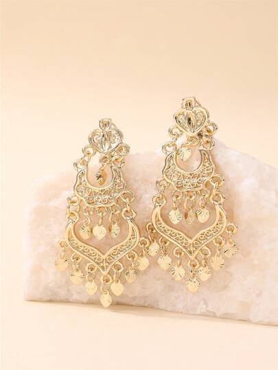 1对心形女士耳环，多层耳环，复古宫廷风格，适合婚礼、派对、节日等场合，垂坠式耳环