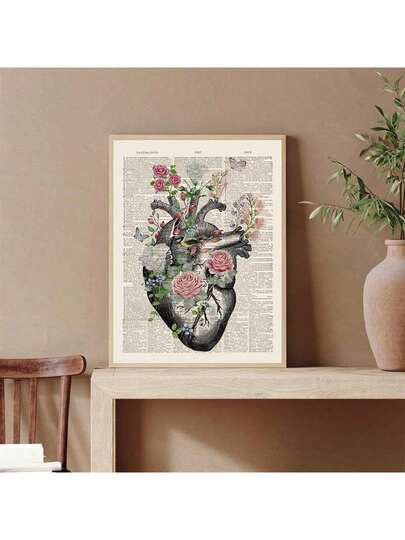 Frameless Canvas Poster, Vintage Art, Heart Pattern, Human Anatomy Chart, Ideal Gift For Bedroom, Living Room And Hallway, Wall Art, Wall Decor, Winter Decor, Room Decoration Gift, Birthday And Graduation Gift.