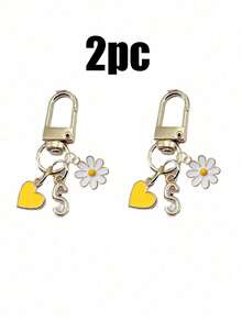 1pc Personalized Yellow Heart Pendant, Customizable With Initial Letter & Daisy Pattern, Heart Pendant, Daisy Keychain, Letter Keychain, Heart Keychain Accessory, Customized Bag Charm, Gift, Keychain, Unique Phone Accessory, Minimalist Design - Multicolor - View 26