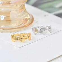 1pc Elegant And Cute Shell Wave Design Copper Gold-Plated Women's Ring, Suitable For Wearing On Beach Vacations, Dates, Parties, Gatherings, And Other Occasions. - Shell - View 2