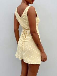 Tank Dress For Women Sleevelesss Ruched V Neck Mini Dress Polka Dots Print A-Line Short Summer Dress Y2k Streetwear - 黃色 - 查看 4