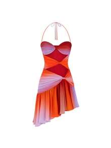 Women's Ombre Orange Pink Twist Cutout Halter Mini Dress For Party  Vacation - Màu sắc phù hợp - Xem 7
