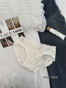 Cream Cake~Girlish Lace Polka Dot Women's Underwear, Comfortable Elastic Mid-Waist Briefs For Students, 2025 New Model - 蜜桃粉 - 查看 9